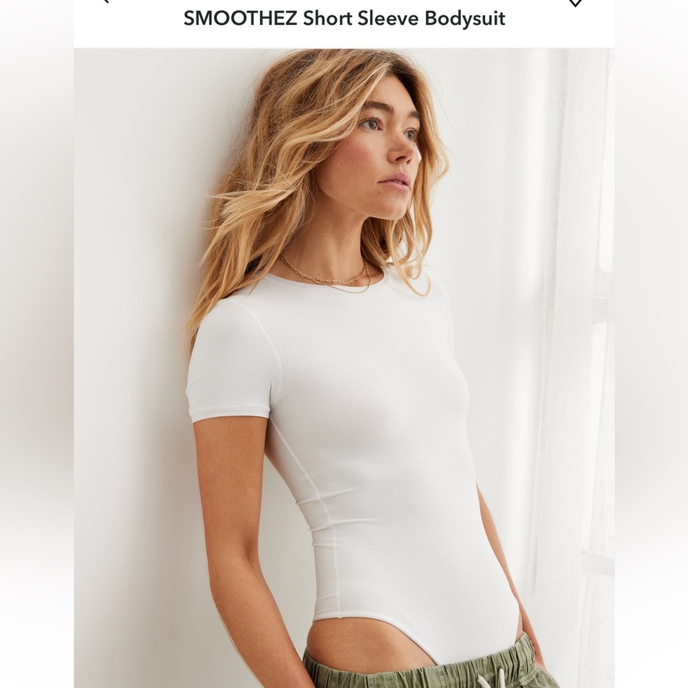 Aerie White Short Sleeve Bodysuit
